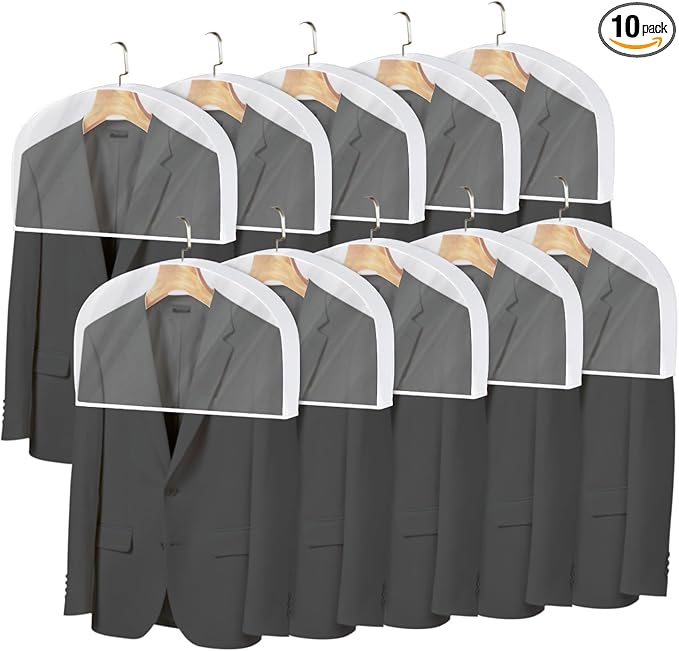 Shoulder Covers for Hanging Clothes (Set of 10) Breathable Garment Dust Covers Clothes Protectors Covers for Closet with 2" Gusset for Suit, Coats, Jackets, Dress