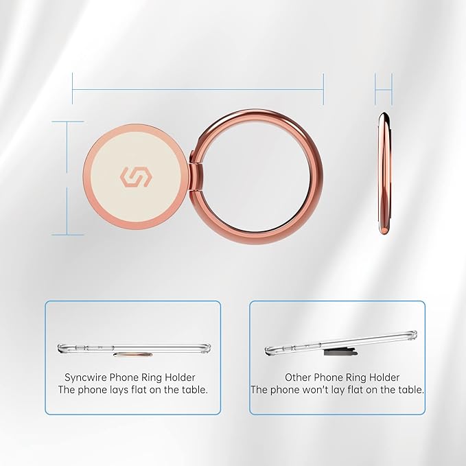 Syncwire Cell Phone Ring Holder Stand, 360 Degree Rotation Finger Ring Kickstand with Polished Metal Phone Grip for Magnetic Car Mount Compatible with iPhone, Samsung, LG, Pixel - Rose Gold