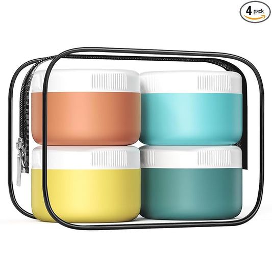 Kuangre Travel Containers for Toiletries, Silicone Cream Jars BPA-Free, Leak-proof 2oz Travel Size Containers, Portable Size Silicone Jars with Lid for Cosmetic Face Hand Body Cream (4 Pack)
