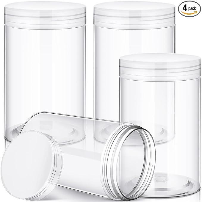 Patelai 4 Pieces Round Wide-mouth Leak Proof Plastic Container Jars with Lids for Travel Storage Makeup Beauty Products Face Creams Oils Salves Ointments DIY Making(12 Ounce,Clear)