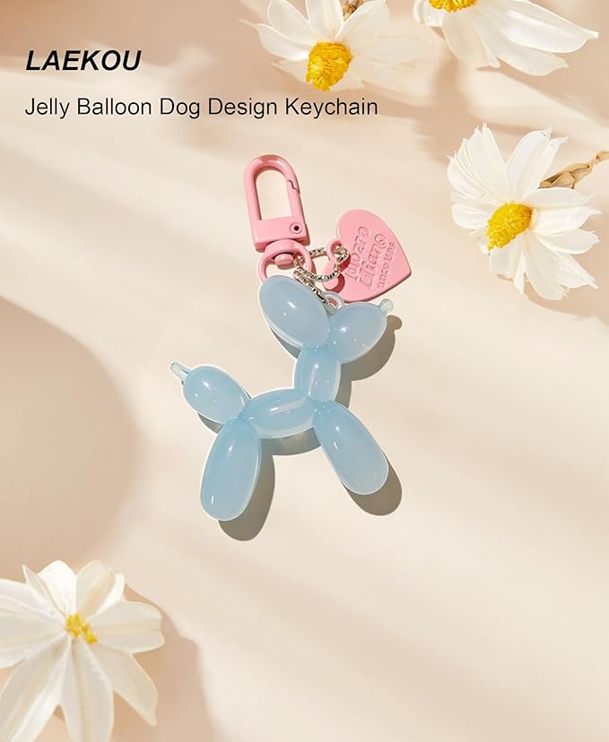 LAEKOU Jelly Balloon Dog Design Keychain for Women, Cute Girls Key Chain, Bag Charms Accessories for Car Purse Backpack