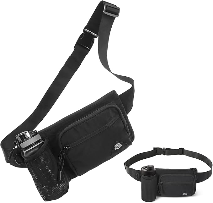 Waist Pack with Water Bottle Holder for Men Women Waist Bag Running Waist Pack Waterproof for Outdoor Travel Cycling Climbing Walking Fit All Phones (Bottle Not Included)(Black)