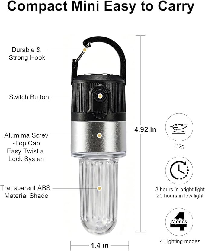 Livinlarge Led Camping Lantern USB Rechargeable,Portable Tent Lamp Emergency Lights with Hook,4 Lighting Modes,with Magnetic Attachment Feature,for Hiking,Party,Camp,Fishing,Power Failure,4 Pack