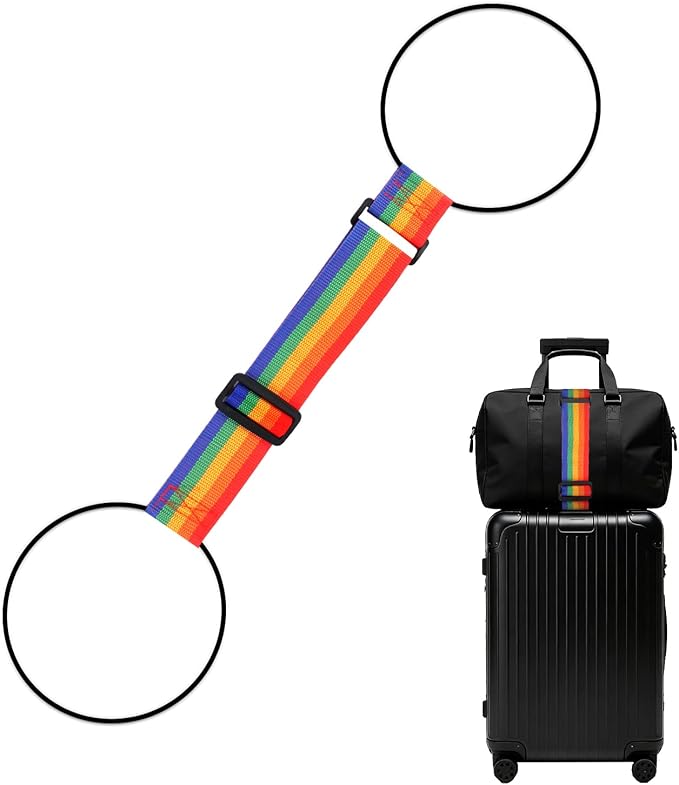 Luggage Connector Straps, Adjustable Elastic Durable Straps for Connecting Luggage Bags to Suitcases, Hands-Free Travel Essential (Rainbow)