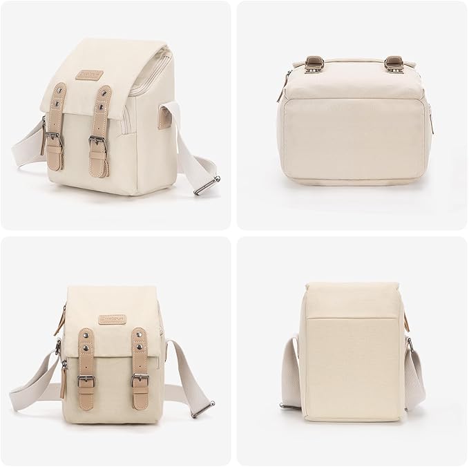 Cwatcun Camera Sling Bag for Women， Small Crossbody Bag Canvas Purse Compatible for Canon, Nikon, Sony Mirrorless Cameras & Lenses Cute Retro Beige