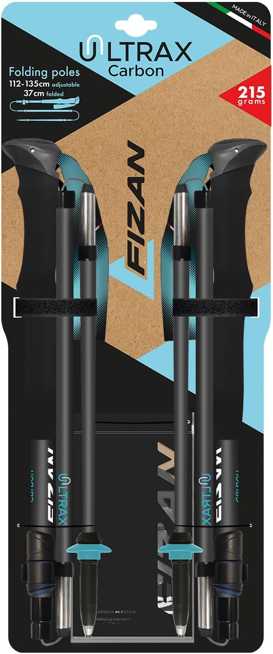 Fizan Ultrax Trekking Poles – Ultralight, Backpacking, Bikepacking, Hiking Trails, Collapsible to 14.5 in, Aluminum or Carbon Fiber