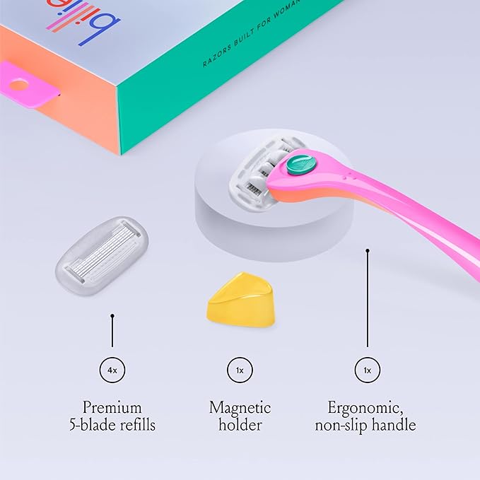 Billie Razors for Women Shave Kit – Women’s Razor + 4 x 5-Blade Razor Refills + Magnetic Holder – Malibu,(Pack of 12)
