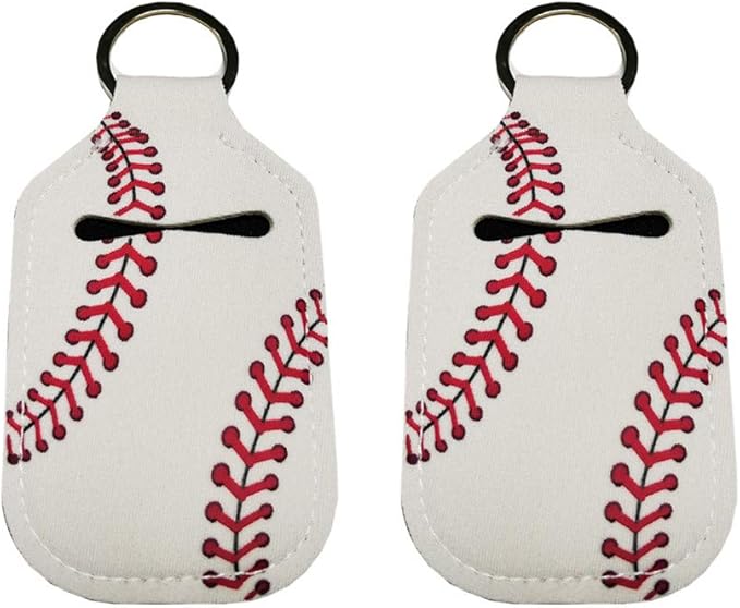 4 Piece Hand Sanitizer Bottle Holder Keyring Neoprene Keychain for 30ML Gym Shampoo Lotion Soap Perfume and Liquids Travel Containers,White Baseball
