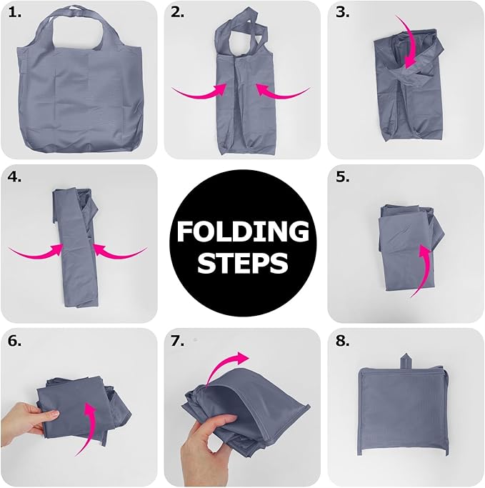 Washable Large Foldable Shopping Bag, Waterproof Reusable Grocery Bag Holder,for Shopping Reusable Tote Bags Large 50LBS,Tote Bags Nylon Bags(Gray+Gray)