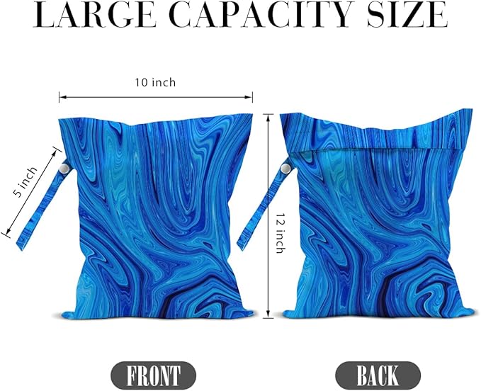 2 Pcs Wet Bags, Blue Wet Dry Bag Reusable Zipper Pouch for Swimsuit, Diapers, Pool, Beach, Travel, Dirty Yoga Gym Clothes, Toiletries, Waterproof Birthday Beach Gifts, Blue