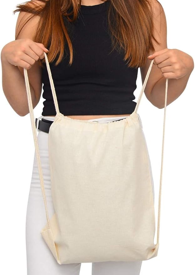 TBF (12 Pack) Set of 12 Durable Cotton Canvas Drawstring Backpack Bags (Large (17" W x 20" H))