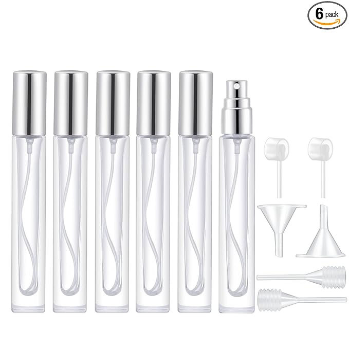 Lil Ray 10ml Perfume Atomizer for Men & Women. Refillable Glass Spray Bottle. Portable Fragrance Bottle for Travel,Party (6PCS,Silver)