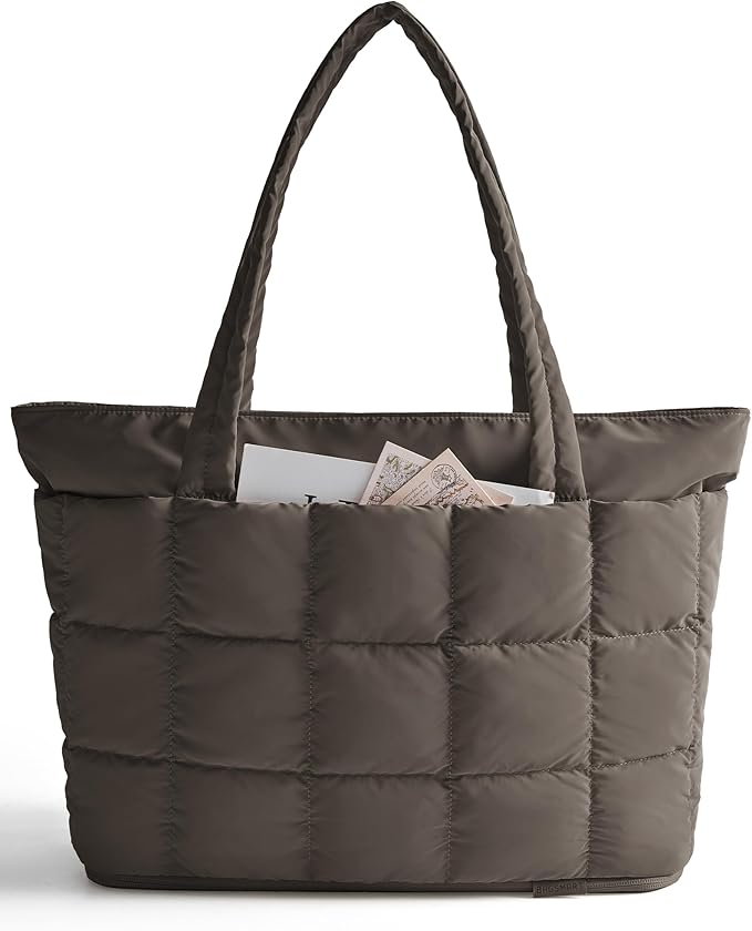 BAGSMART Expandable Tote Bag for Women, Puffer Work Tote Handbag, Quilted Carry On Bag for Travel Gym