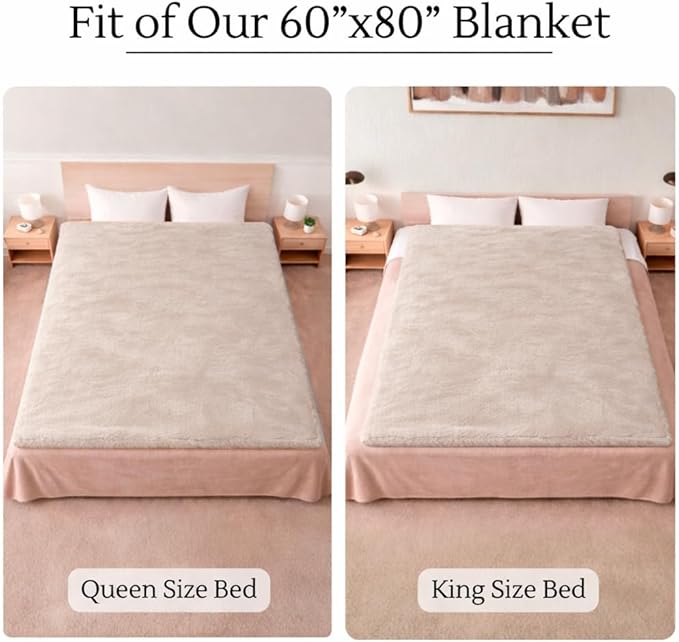 Waterproof Blanket for Bed Intimacy (80"x 60" Queen Size) Reversible Fleece | Sherpa, Love Blanket, Water Proof TPU Stain Proof Couch Furniture Mattress Winter Large Dog Bed Cover - Beige