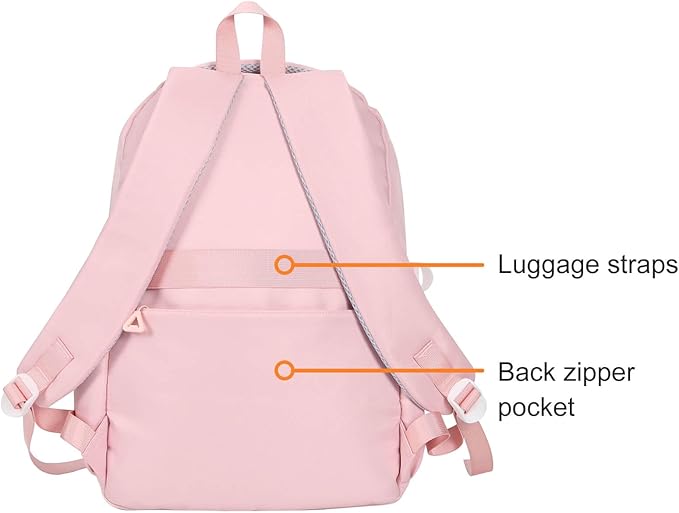 Phaoullzon Girls School Backpack for Boys, College Aesthetic Laptop Bookbag for Travel,Pink