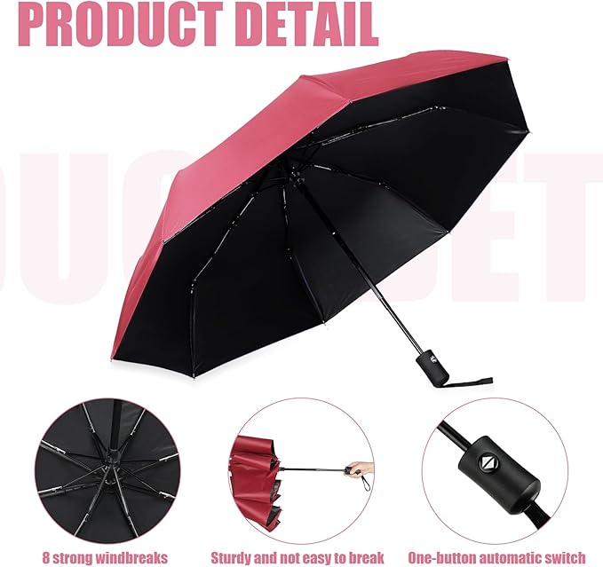 Jexine 6 Pcs Windproof Travel Umbrella for Rain Compact Small Automatic Lightweight Portable Umbrella for Men Women Backpack