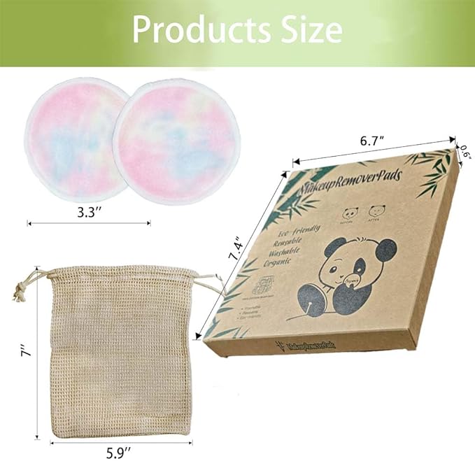 28 Pack Reusable Makeup Remover Face Pads with Laundry Bag Washable Soft and Comfortable Cleaning Face Skin,Washable Bamboo Cotton Rounds Colorful