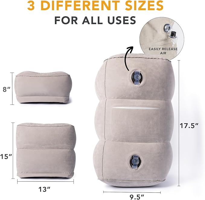 LoftyRest Inflatable Foot Rest Pillow for Travel- Kid-Friendly Bed Design for Airplane Travel - 3 Adjustable Heights - 3 Pockets - Airplane, Car, Train, & Home - Ensures Restful Flight for Kids/Adults