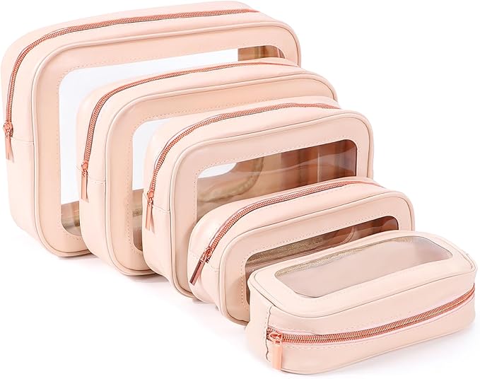 YOPCDJ 5PCS Diaper Bag Organizer Pouch Set, TSA Approved Toiletry Bag，Clear Waterproof TPU Makeup Bag Set Travel Organizer Bags for Women and Kids