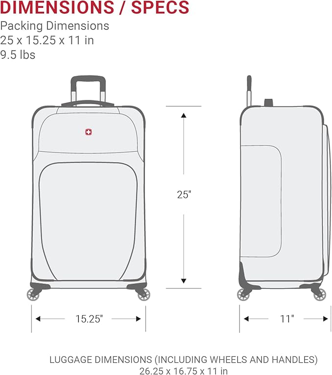 SWISSGEAR Sion Softside Expandable Spinner Luggage Durable Lightweight Travel Suitcase, Black, Checked-Medium