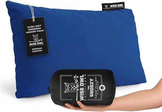 Wise Owl Outfitters Camping Pillow – Memory Foam Travel Pillow for Airplane Sleeping, Hiking, Backpacking & Outdoor Use - Small & Portable for Adults, Car, Camp & Tent