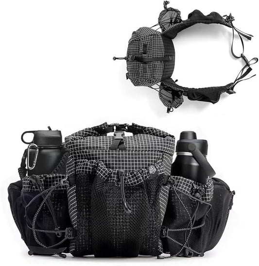 Fanny Pack with Water Bottle Holder for Men Women, Hiking Waist Pack with 2 Bottle Holders, Water Bottle Carrier for Walking Dog Walking Travel Cycling Hiking Waist Bag (Bottle Not Included)