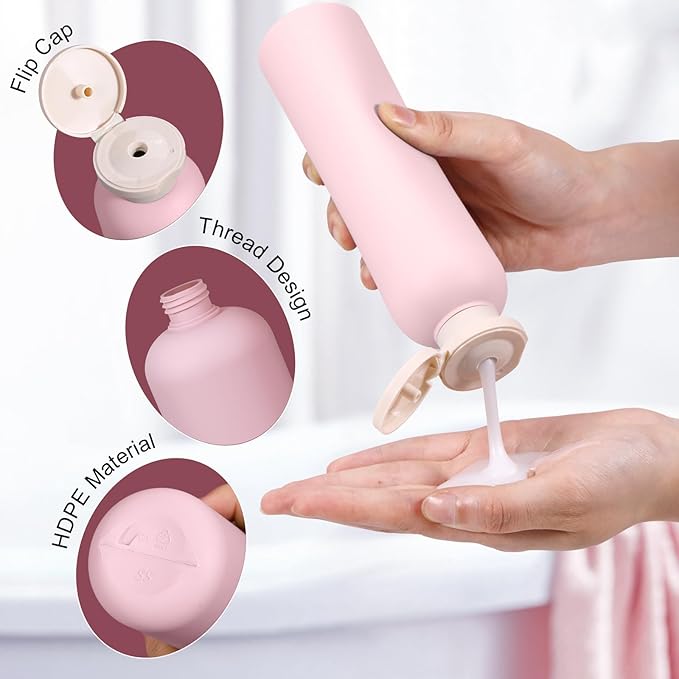 8.8oz Travel Essentials Shampoo Bottles for Toiletries,Empty Plastic Squeeze Bottles with Flip Cap for Toiletries Travel Size Shampoo and Conditioner (3 pack, pink)