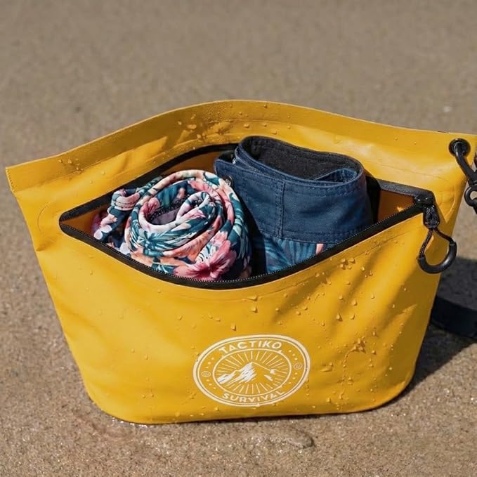 3-Pack Tactiko 3L Water Resistant Pouches - Waterproof Material w/Splashproof Zipper - Hold All Zipper Bags for Storage, Toiletries,Travel, Beach, Cruise, Home (3, Yellow/Red/Gray)