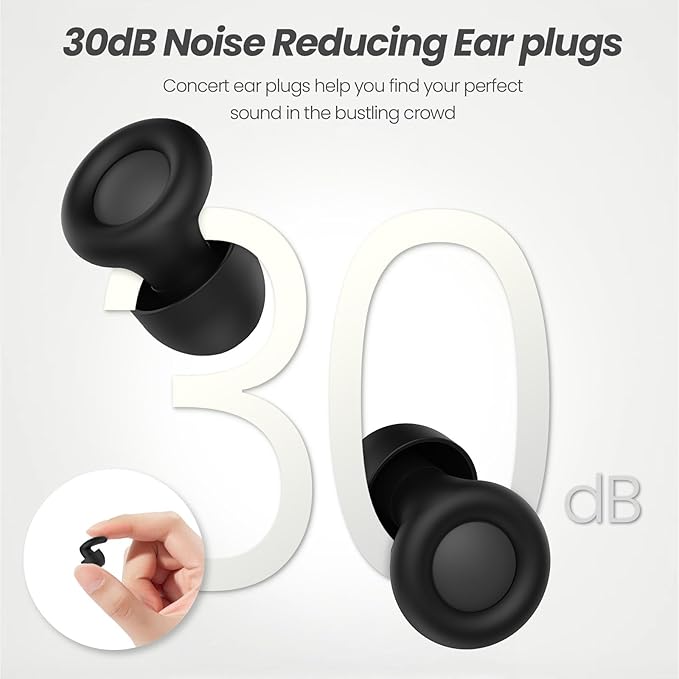 JUSTRVN Earplugs for Sleeping,2 Pairs of Noise Reduction Earplugs for Concert&Study, Hearing Protection Earplugs -30dB with 4-Size Tips,Reusable Silicone Earplugs for Comfort,Focus and Loud Events