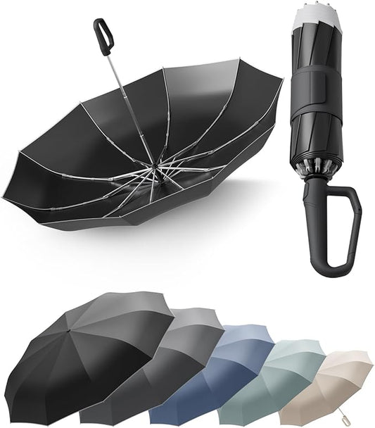 Windproof Travel Umbrella for Rain, Withstand 85MPH Winds, 52 Inch Automatic Reverse Fold Umbrellas Easy Auto Open Close, Portable Compact Umbrella Includes Cover Bag, Perfect for Travel, Car, Commute, Women Men, Backpack