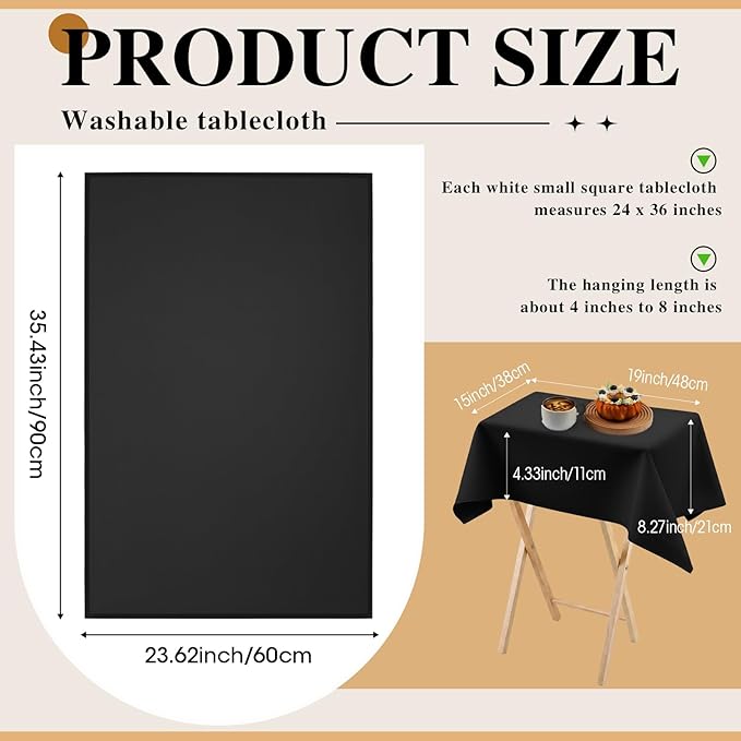 Oudain 2 Pcs Small Tablecloth Washable Fabric Folding TV Tray Table Cloth Polyester Solid Color Nightstand Cover for Bedside Table Side Outdoor Indoor(Black,24 x 36 Inch,Classic Edge)