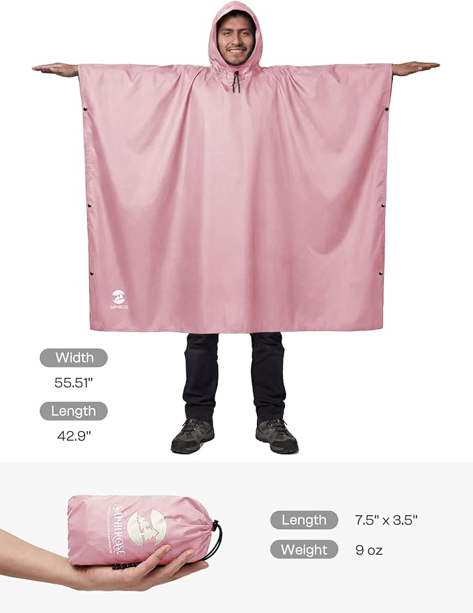 SaphiRose Hooded Rain Poncho Waterproof Raincoat Jacket for Men Women Adults