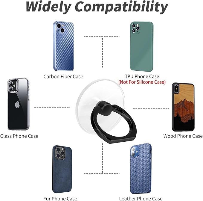 4 Pack Jsoerpay Cell Phone Ring Holder, Transparent Phone Ring 360°Rotation Finger Ring for Phone, Clear Phone Ring Finger Kickstand Compatible with Most of Phones, Tablet and Case, (2 Silver+2 Black)