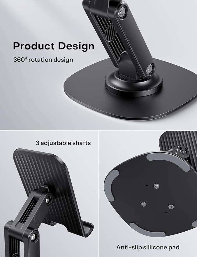 OMOTON Cell Phone Stand for Desk, 2 Pack Adjustable Foldable Phone Holder, 360 Swivel Mobile Stand Fit for iPhone 17 16 15 14 13 Pro Max and All Smart Phones, Black & White