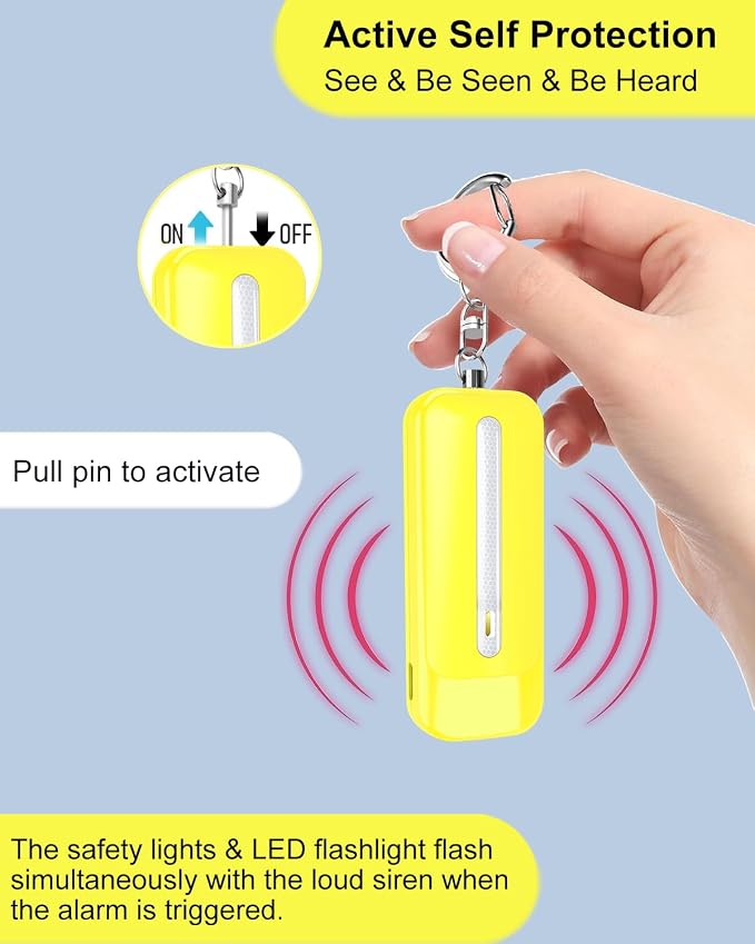 Personal Alarm for Women, Rechargeable with Safety Lights & Low Battery Notice, 130dB Siren with Extra Bright LED Flashlight Strobe Light for Emergency, Dual Light Sources Safety Keychain