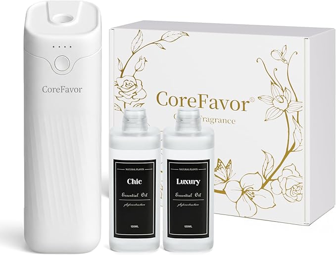 Ultrasonic Aroma Diffuser (M60) with 2x120ml Essential Oil, Portable Battery-Operated Cold Air Aroma Scent Machine, 4 Adjustable Intensity Levels, Quiet Diffuser for Home Bedroom Office Car