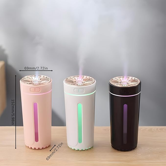 Car Diffuser Humidifier with Essential Oil Diffuser - Portable Silent USB Mini Air Humidifier with LED Light, Air Freshener Aromatherapy Mist Maker for Car Travel Office Home Bedroom (Black)