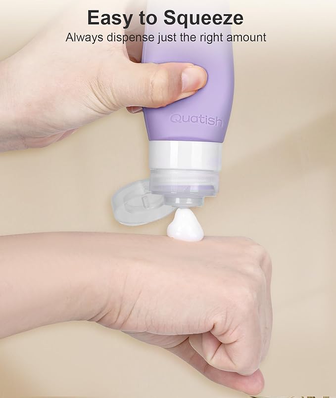 Quatish Travel Bottle for Toiletries 6 Pack, Original Patented Leakproof 3oz Tsa Approved Travel Size Container, BPA Free Silicone Shampoo and Conditioner Bottle, Cruise Camping Essentials, Periwinkle