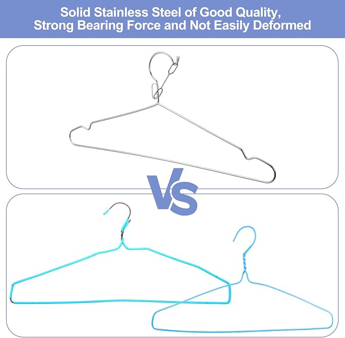16.5” Lockable Wire Clothes Hangers, 20 Pack 4mm Windproof Stainless Steel RV Hangers Wire Heavy Duty Lock Hook Metal Closet Hanger Space Saving Metal Hanger for Closet RV Hotel Wardrobe