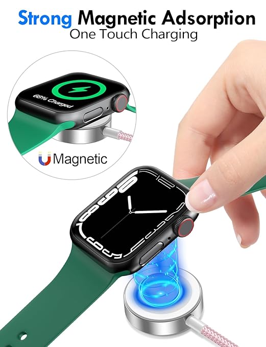 Travel Essentials for Apple Watch Charger,iPhone Charger,3 in 2 Type C/Lightning/Magnetic Travel Charging Cable,Portable Multi Charging Cable for Apple Watch, iPhone 17‑11,Samsung S26,Car,iPad-4FT