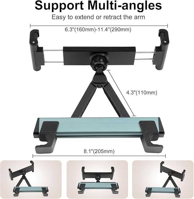 Tablet Holder for Car, Triangle Extension Arm Adjustable Car Back Seat Tablet Holder Road Trip Essentials Headrest Tablets Cars Mount Compatible with iPad Pro, Air, Mini, 4.7-11" Devices