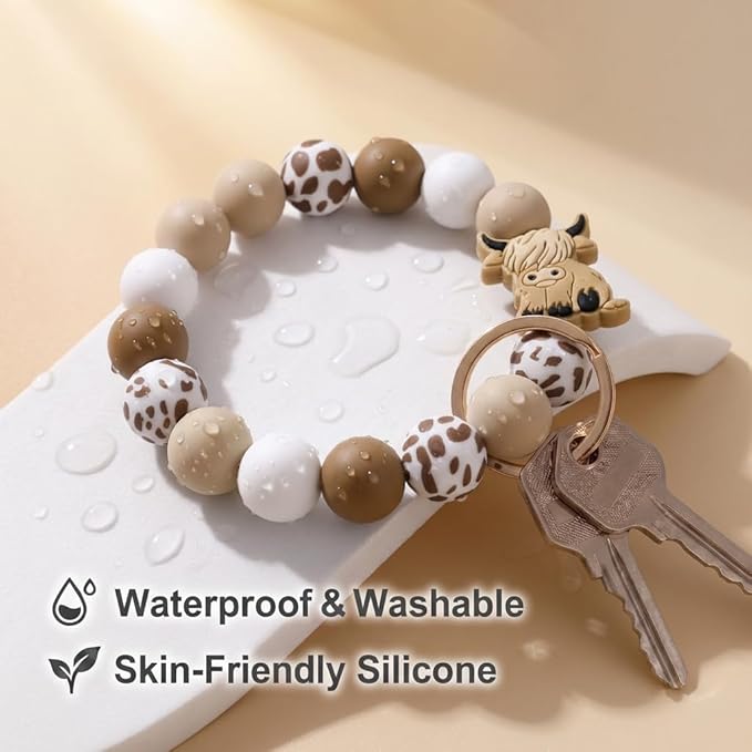 BIHRTC Key Ring Bracelet Car Keychain Holder Wristlet Silicone Women Beaded Bangle Chains
