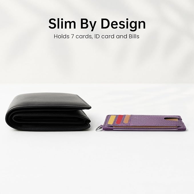 Mayski Slim Wallet, Credit Card Holder for Women, Minimalist Front Pocket RFID Blocking Card Cases, Small Wallet Women Men(Litchi Lavender)