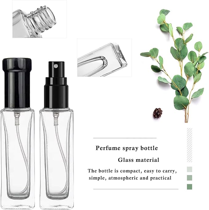 30ml Perfume Spray Bottle, 6PCS Mini Portable Travel Glass Square Spray Bottle,Small Fine Mist Spray Bottle, Refillable Glass Spray Bottle, Sample Spray Bottle (Black, 30ml)