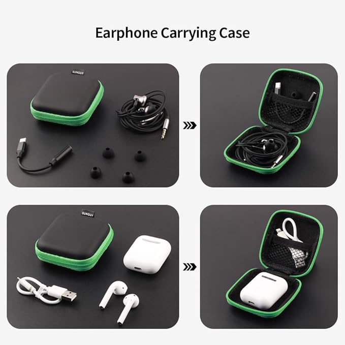Sunguy 2-Pack Earbuds Case, Portable Small Earbud Carrying Case Storage Bag with Carabiner Clip for Earphones, Earpieces, SD Memory Card, Camera Chips - Green+Purple