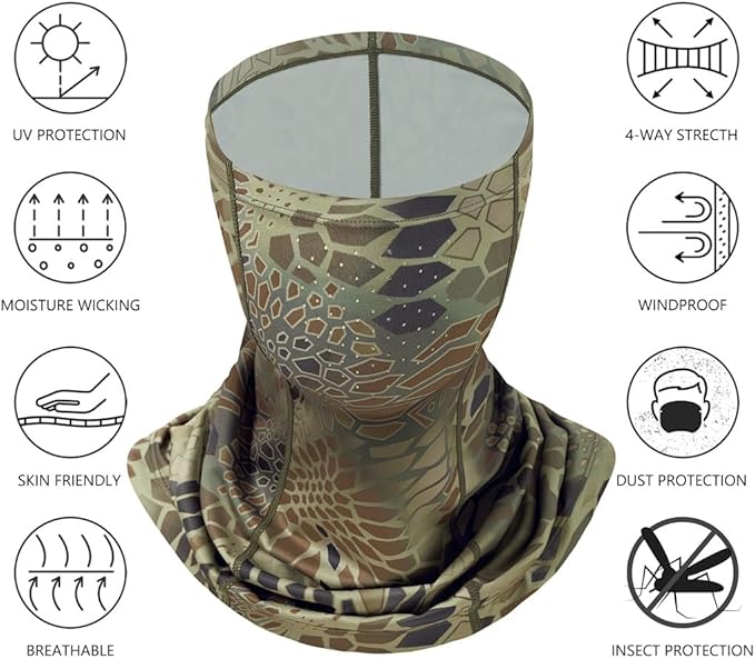 BASSDASH Neck Gaiter Mask UPF 50 Sun Protection for Men & Women, Fishing, Hiking, Outdoor