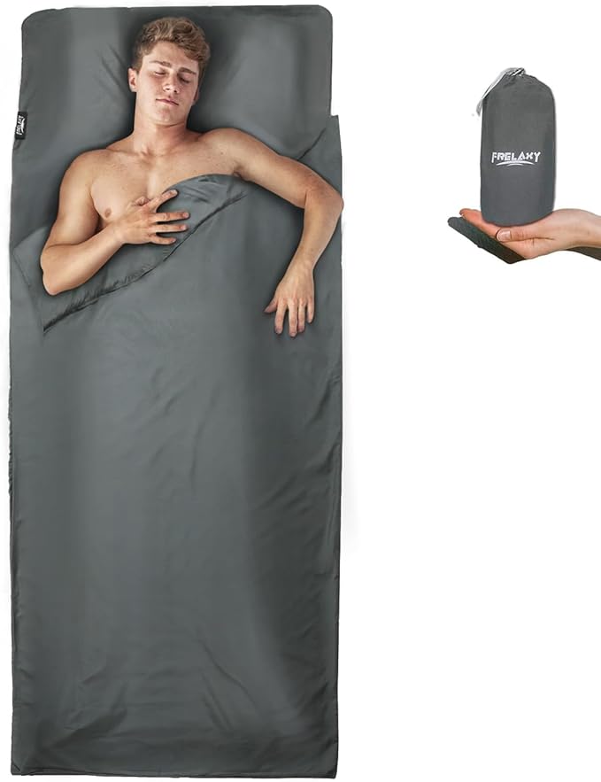 Frelaxy Sleeping Bag Liner, XL Travel Sheet & Camping Sheet for Backpacking, Hotel, Hostels & Traveling, Comfy & Easy Care, 4 Seasons Warm Cold Weather