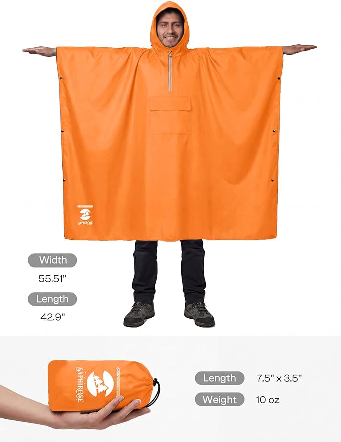 SaphiRose Hooded Rain Poncho Waterproof Raincoat Jacket for Men Women Adults