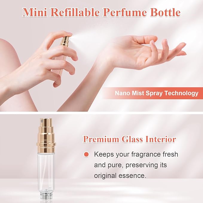 Refillable Travel Perfume Bottle – Fine Mist Atomizer, Bottom Fill, Genuine Leather Shell, TSA Approved, For Daily Refresh & Travel (Purple, 10ml)