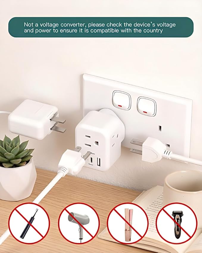 Addtam US to UK Ireland Travel Plug Adapter, Type G Power Plug Adapter with 3 Outlets 3 USB Ports(2 USB C), UK Adapters for USA to Dubai England London Scotland British Kenya Irish Hongkong, 2 Pack
